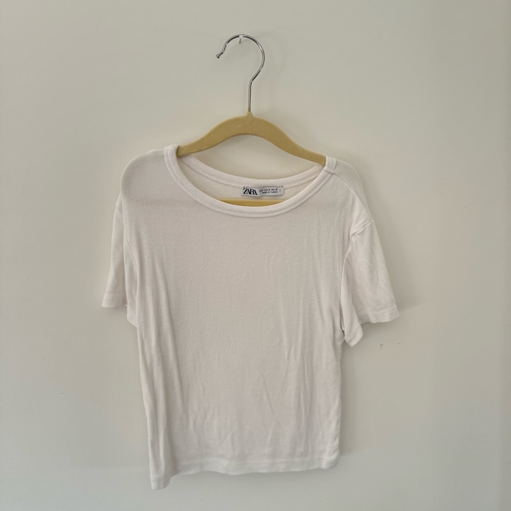 Zara Cropped White Short Sleeve Tee